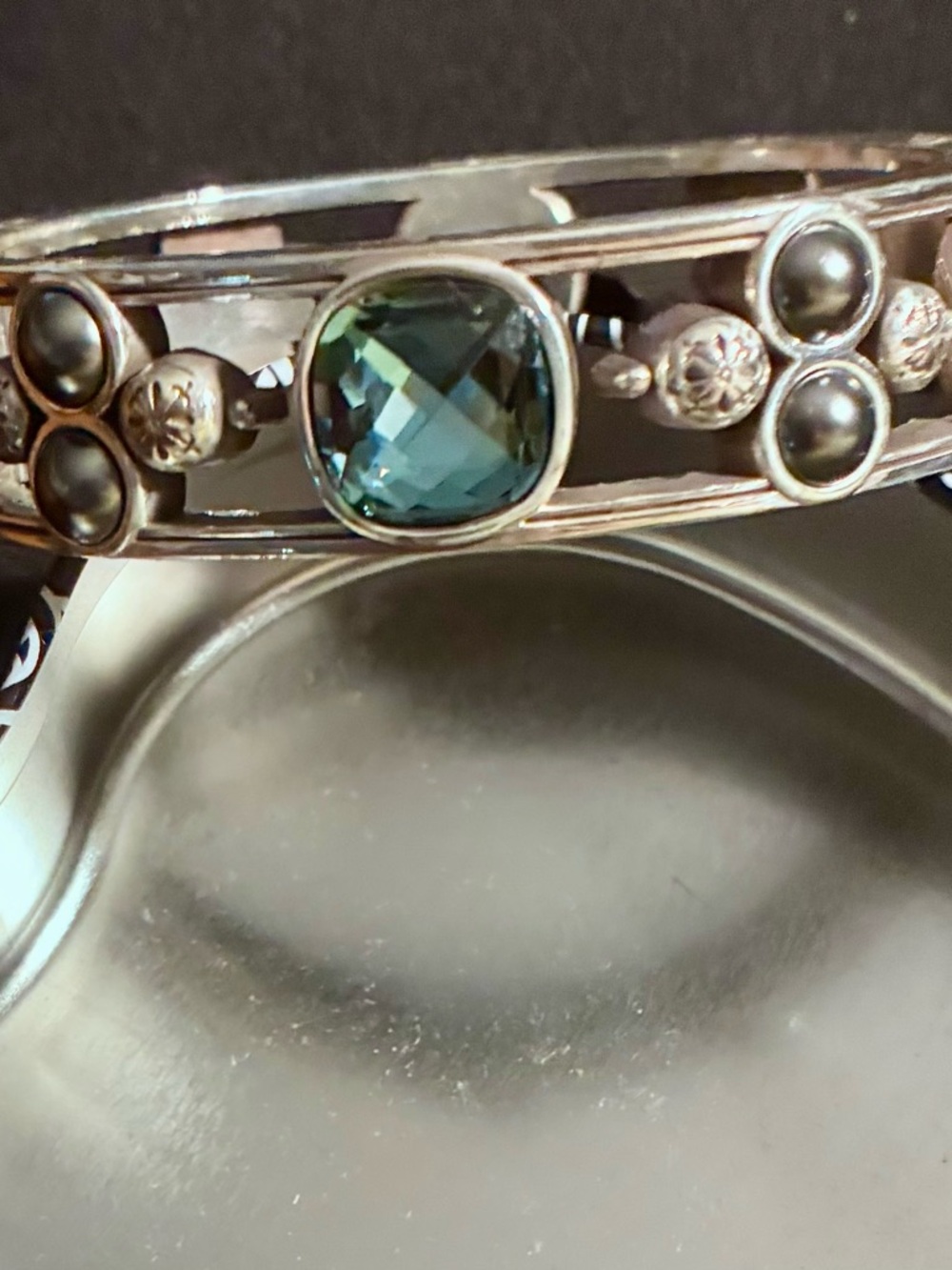 Brighton Selene Hinged Bangle Silver Tone Bracelet with Blue Crystal Accents
